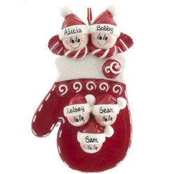 Personalized Mitten Family of 5 Christmas Ornament