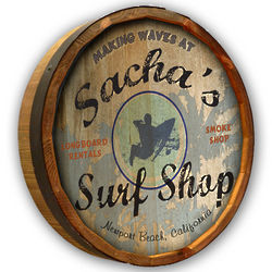 Personalized Surf Shop Quarter Barrel Sign