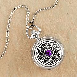 Celtic Knot Necklace Watch with Violet Stone