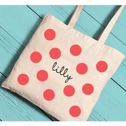 Pink Polka Dots Personalized Canvas Tote