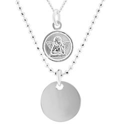Angel Disc Double Chain Necklace in .925 Sterling Silver