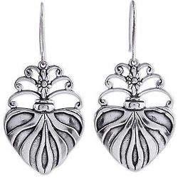 Sacred Heart Sterling Silver Dangle Earrings