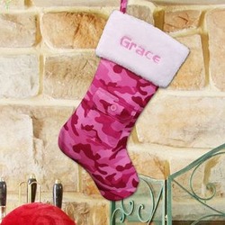 Embroidered Pink Camo Christmas Stocking