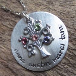 Personalized Family Birthstone Tree Name Necklace