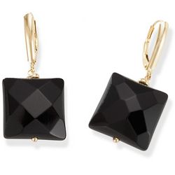 14 Karat Gold Square Black Onyx Leverback Earrings