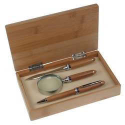 Bamboo Pen Letter Opener and Magnifier Gift Set