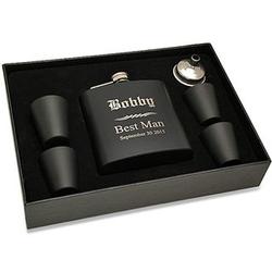 Personalized Groomsman's Black Flask and Shot Cups Set