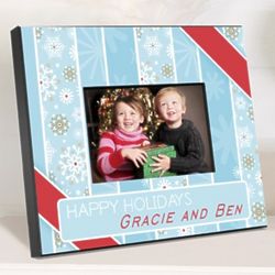 Personalized Snowflakes and Stripes Holiday Picture Frame