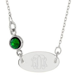 Birthstone Silver Oval Tag Necklace