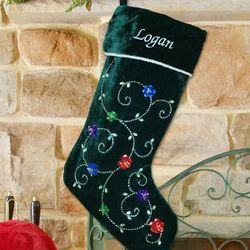 Embroidered Green Sequence Flower Christmas Stocking
