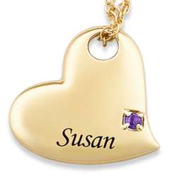 Gold Over Sterling Name and Birthstone Heart Necklace