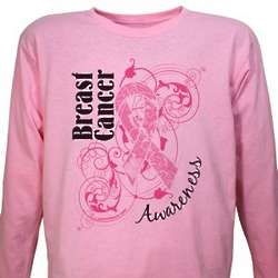 Breast Cancer Awareness Long Sleeve Pink Scroll Shirt