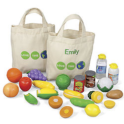 Kid's Personalized Shopping Bags with Toy Fruits and Vegetables