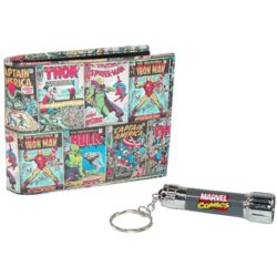 Marvel Wallet and Flashlight Key Chain Gift Set in Tin