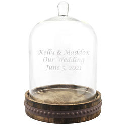 Personalized 10" Glass Dome Bell Cloche on Rustic Wood Base