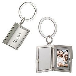 Silver Cylinder Key Chain with Photo Frame and Mirror