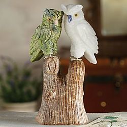 Peruvian Gemstone Owls Sculpture