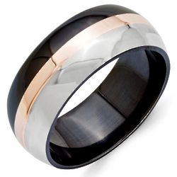 Men's Black Titanium Promise Ring with Rose Gold Inlay