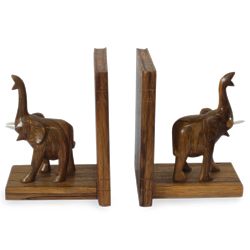 Good Luck Elephant Wood Bookends