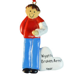 Personalized Male Brown Hair Broken Arm Ornament