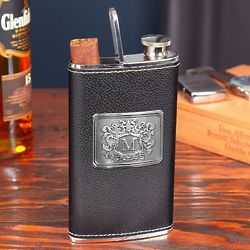 Personalized 2-in-1 Cigar Flask in Black Leather
