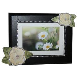 Ivory Roses with Bling Dark Picture Frame