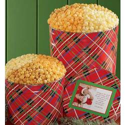 Holiday Plaid 6 1/2 Gallon 3 Way Popcorn Tin