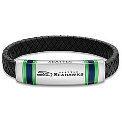 Seattle Seahawks Leather and Stainless Steel Men's Bracelet