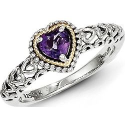 Amethyst Heart Ring in Sterling Silver with 14K Gold