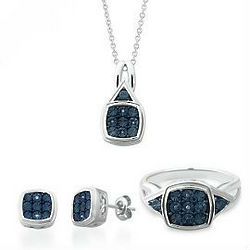 Blue Diamond Necklace, Earrings and Ring Gift Set