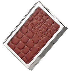 Red Croc Embossed Leather Business Card Case