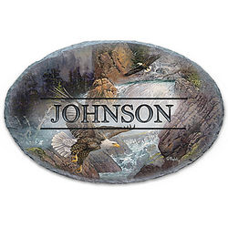 On Majestic Wings Personalized Eagle Art Oval Sign