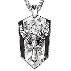 God Bless America Steel Eagle Pendant with Black Sapphire