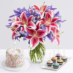 Joyful Birthday Bouquet with 6 Brownie Pops & Petite Cake