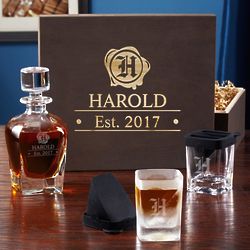 Wax Seal Whiskey Glass Set with Personalized Wooden Gift Box