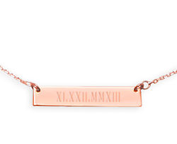 Roman Numeral Date Rose Gold Bar Choker Necklace