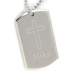 Large Inspirational Dog Tag With Engraved Cross