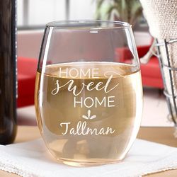 Home Sweet Home Personalized Stemless Wine Glass