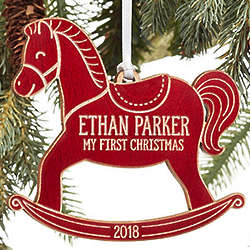 My 1st Christmas Rocking Horse Red Wood Baby Ornament