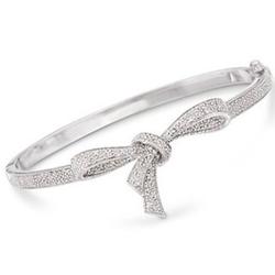 Diamond Bow Bangle Bracelet in Sterling Silver