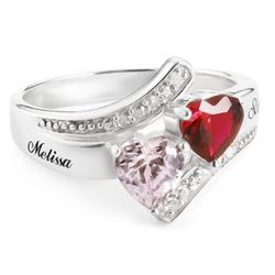 Sterling Silver Couple's Heart Ring with Diamond Accents