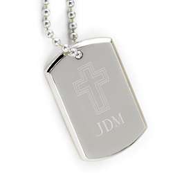 Small Inspirational Dog Tag With Engraved Cross