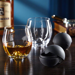 2 Roller Rock Glasses and Silicone Sphere Ice Molds