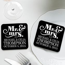 Personalized Happy Couple Wedding Favor Coasters