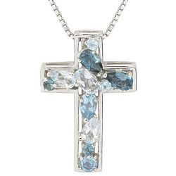 Blue Topaz Cross Necklace in Sterling Silver