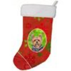 Yorkie's Christmas Stocking with Red and Green Snowflake Pattern
