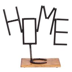 Happy Home Iron and Wood Sculpture