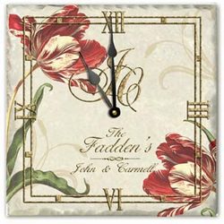 Personalized Tulips Tile Clock with Stand