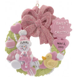 Personalized Baby Girl Wreath Christmas Ornament