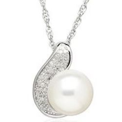 Honora Freshwater Cultured Pearl and Diamond Swirl Necklace
